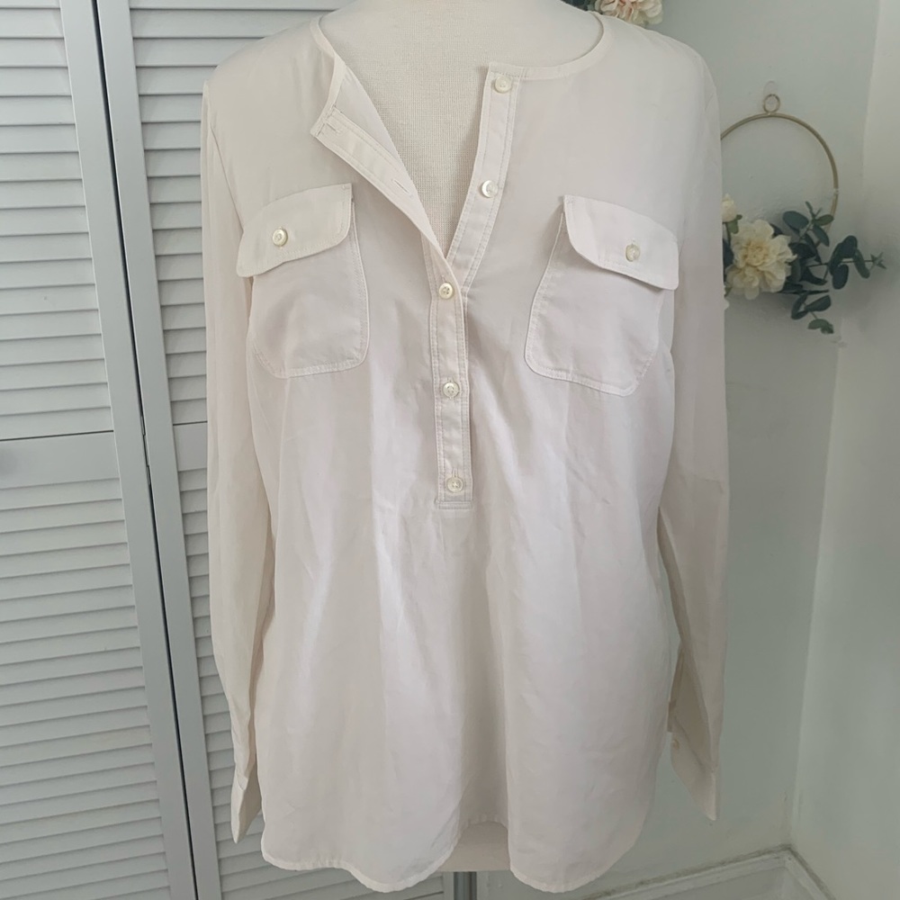 Loft cream half button up long sleeve blouse